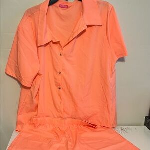 Bright Orange Button-Up Shirt and Shorts Set